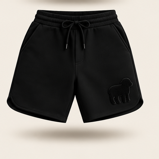 LAMS black shorts floating front view on ivory
