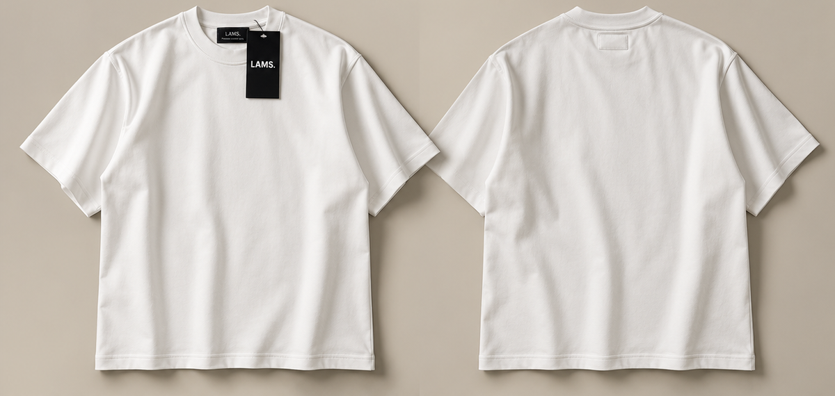 LAMS Heavyweight White Tee clean front and back studio presentation