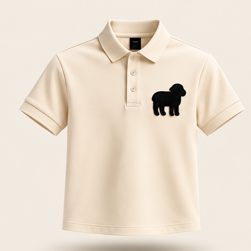 LAMS cream polo floating front on warm ivory