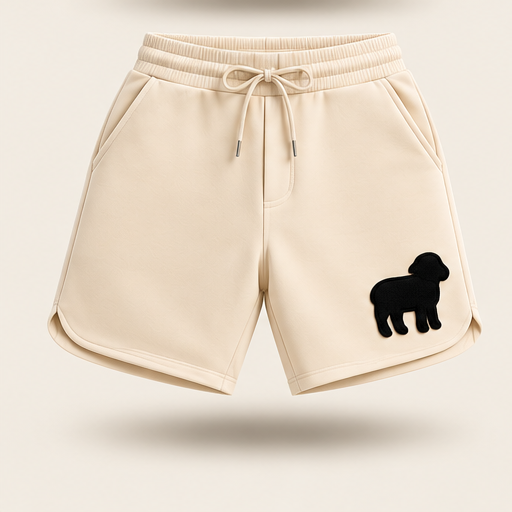 LAMS cream shorts front floating on warm ivory