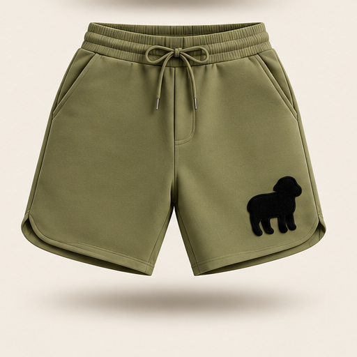 LAMS olive shorts floating front view on ivory